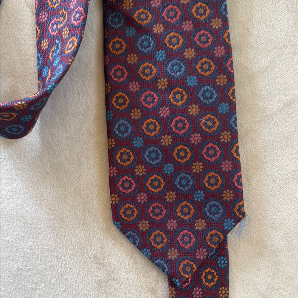 Massimo Red and Blue Silk Tie with Geometric Design